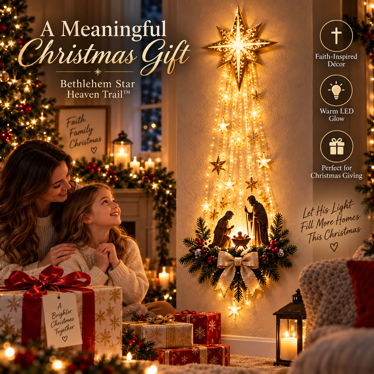 Bethlehem Star illuminated Nativity wall decoration presented as a meaningful Christmas gift