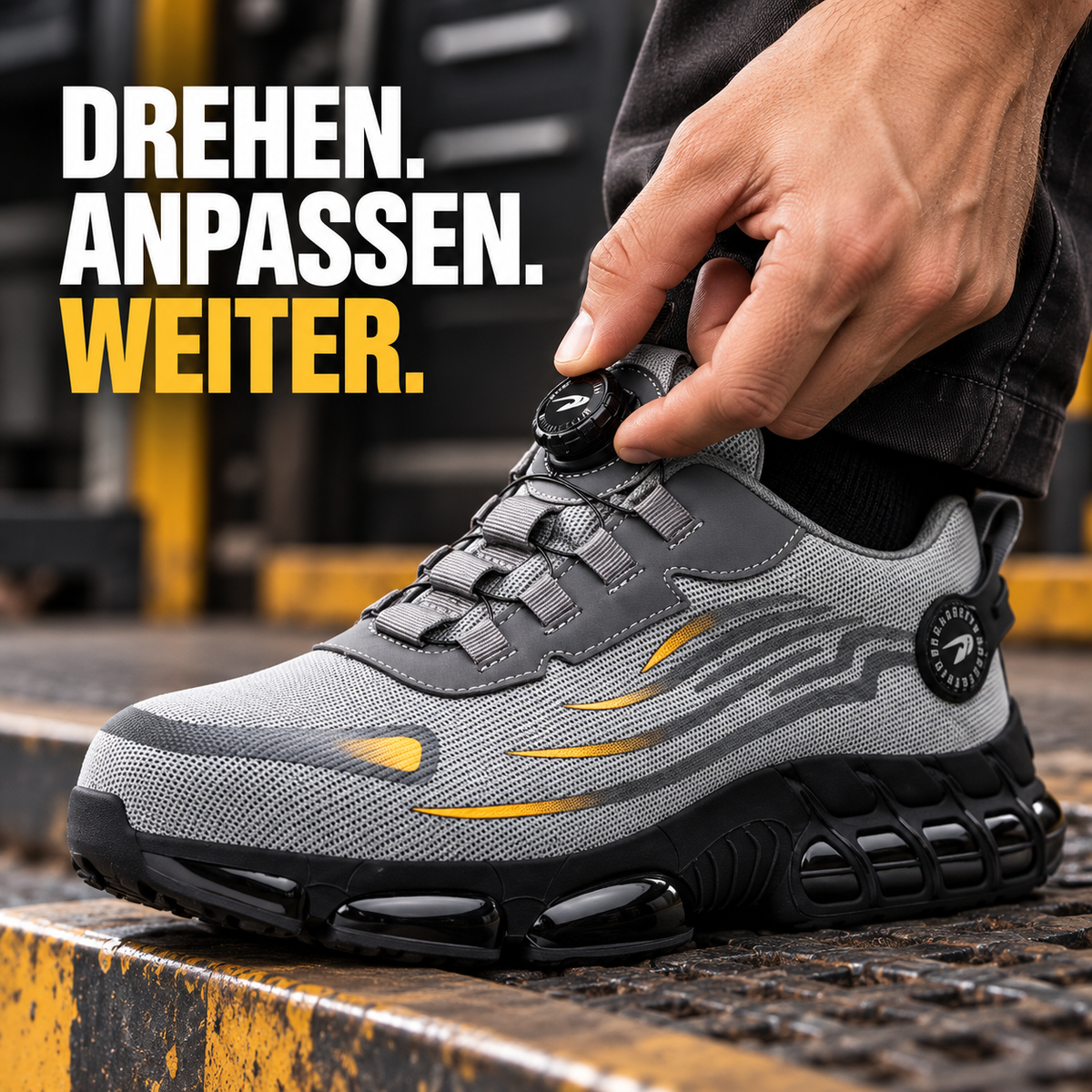 Eine Hand greift den Drehverschluss des Avelmont Shift und passt den Sitz an.